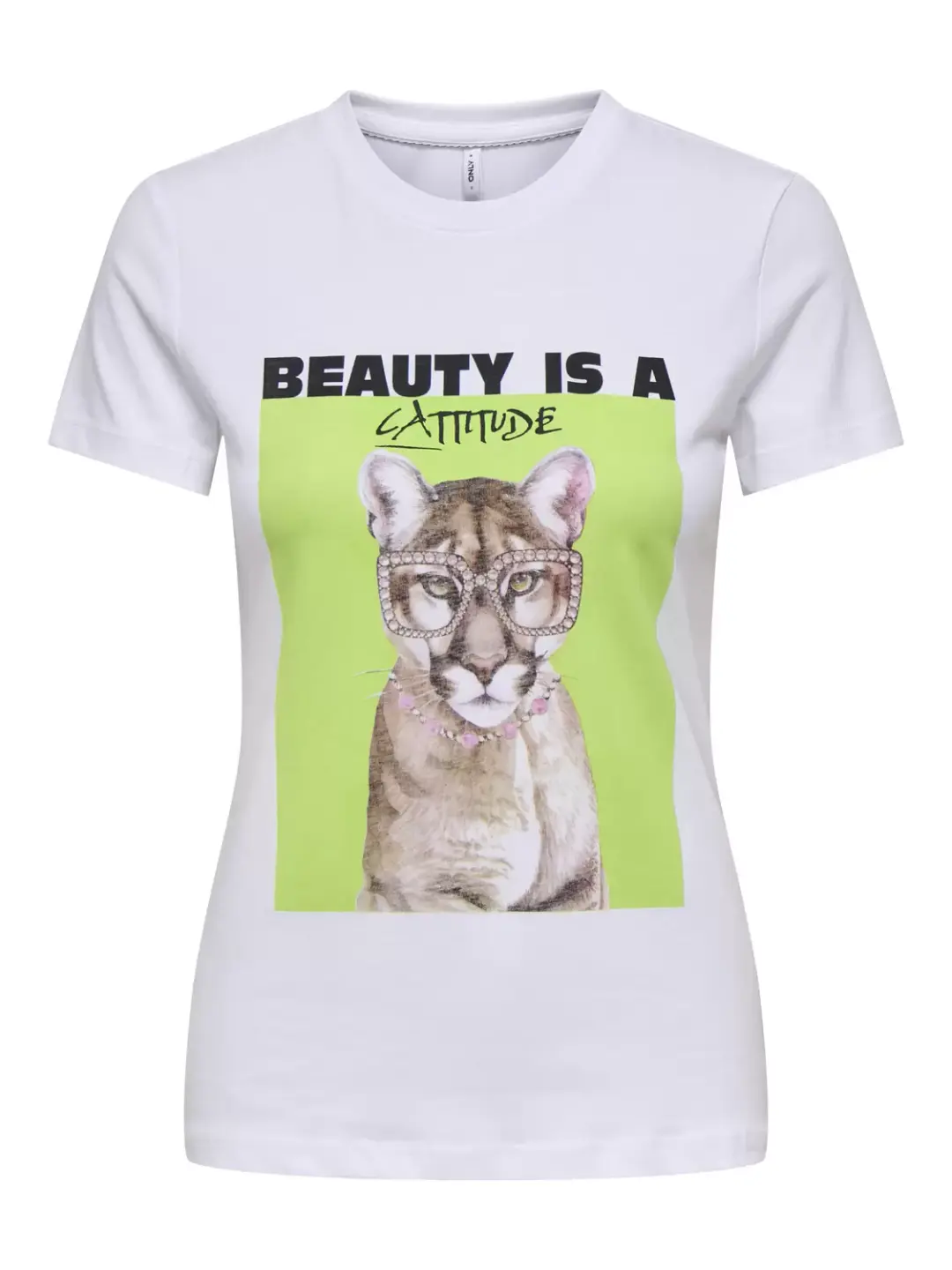 Only ONLVIBE LIFE S/S GLASSES TOP BOX JR, Bright White/Cattitude