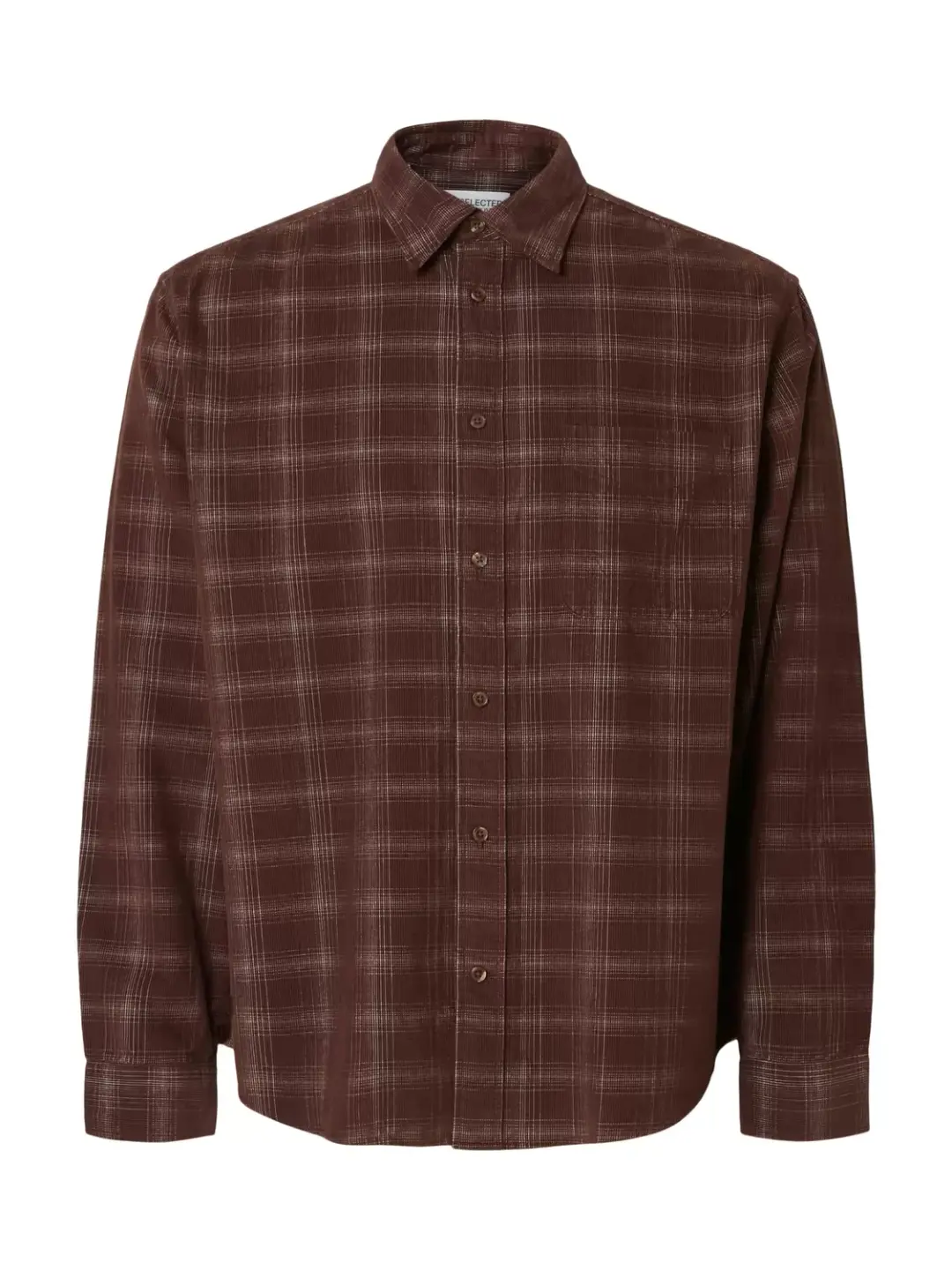 Selected SLHREGCORD YD CHECK LS SHIRT, French Roast/Egret