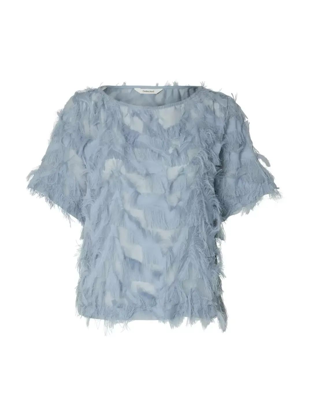 Selected Femme SLFMYLINE SS BOAT NECK TOP B, Dusty Blue