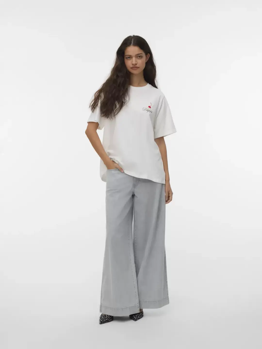 Vero Moda VMZANDRA CATY SS TOP BOX JRS, Snow White/CULINARY