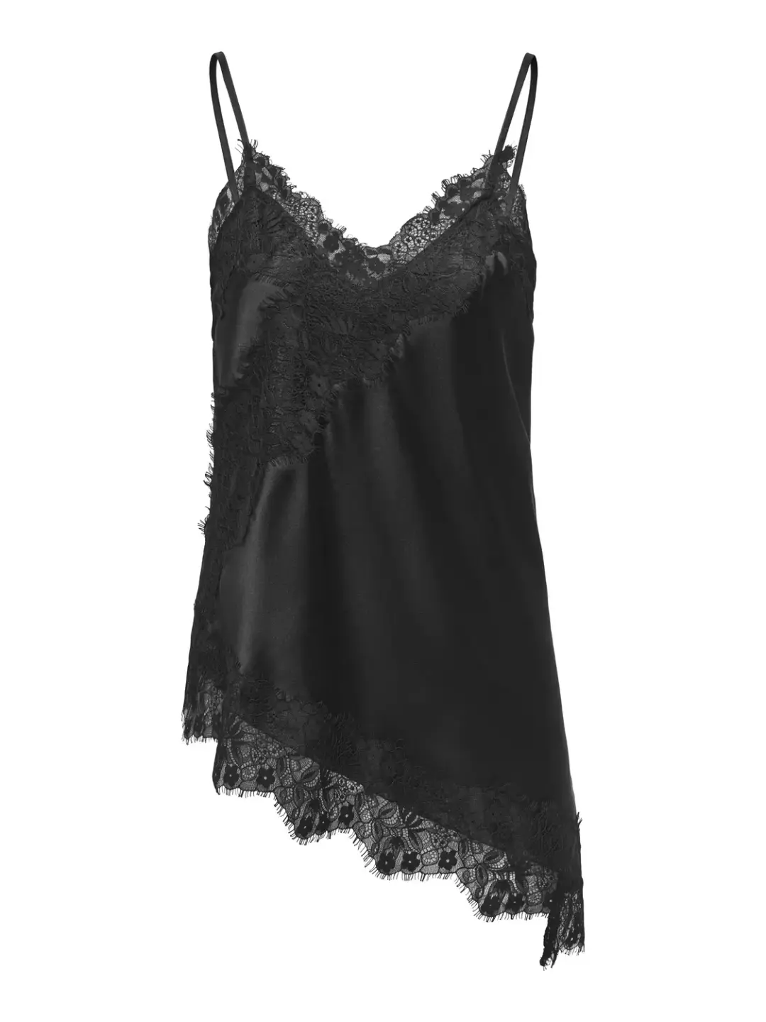 Only ONLINDONA STRAP SATIN LACE TOP WVN, Black