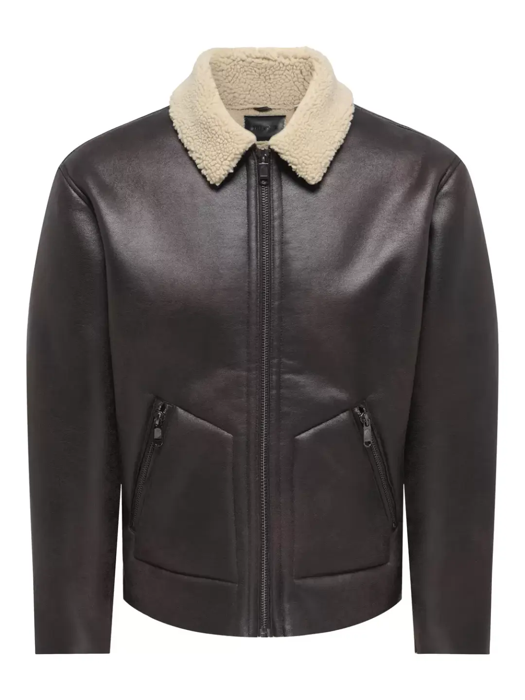 Only & Sons ONSRIKER PU SHEARLING JACKET OTW VD, Hot Fudge/ECRU COLLAR