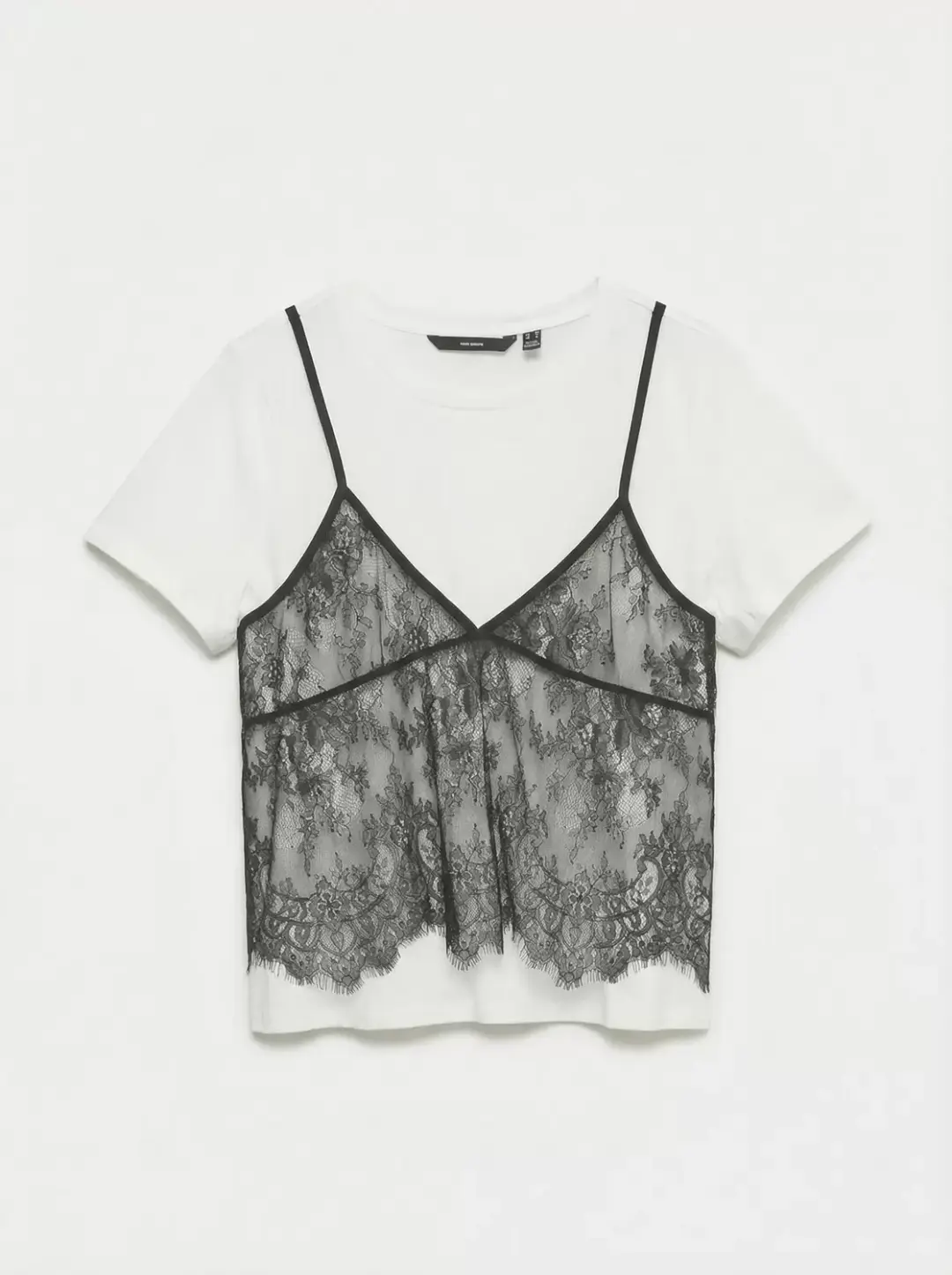 Vero Moda VMCARLA SS LACE T-SHIRT JRS, Snow White/BLACK LACE TOP
