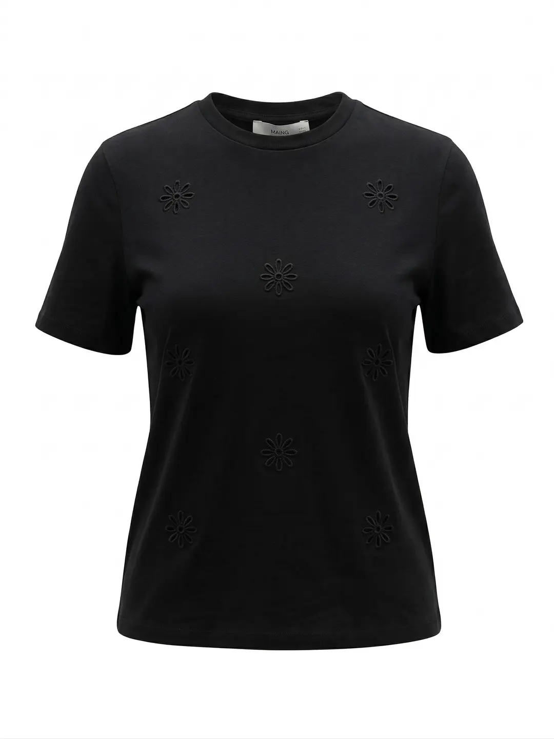 Mango T-SHIRT FLORI, NEGRO