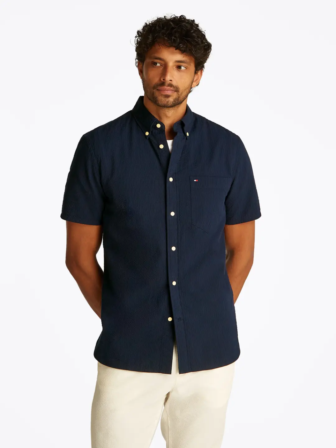 Tommy Hilfiger SEERSUCKER SOLID SS RF SHIRT, BLUE