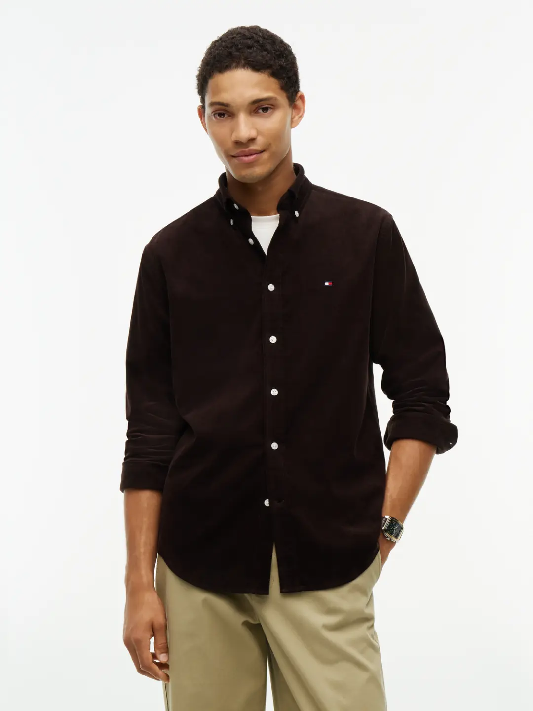 Tommy Hilfiger SOLID CORDUROY RF SHIRT, BROWN