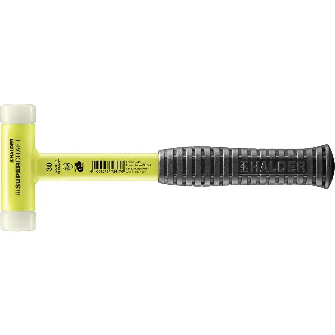 HALDER SUPERCRAFT Schonhammer Ø 30 mm rückschlagfrei mit bruchsicherem Stahlrohrstiel gelb fluoreszierend