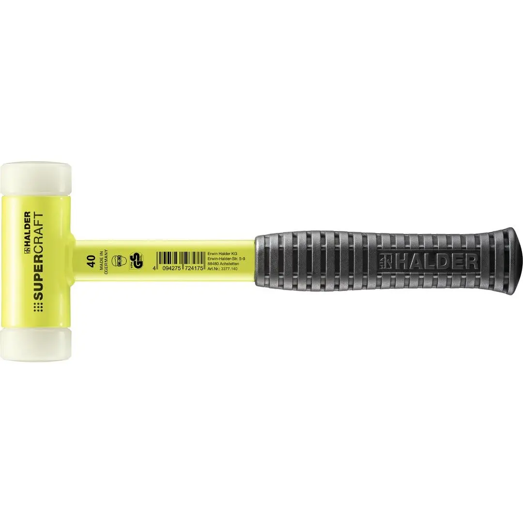 HALDER SUPERCRAFT Schonhammer Ø 40 mm rückschlagfrei mit bruchsicherem Stahlrohrstiel gelb fluoreszierend