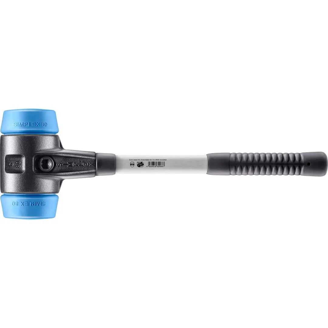 HALDER SIMPLEX Schonhammer Ø 80 mm TPE-soft blau mit verstärkem Tempergussgehäuse und Fiberglasstiel