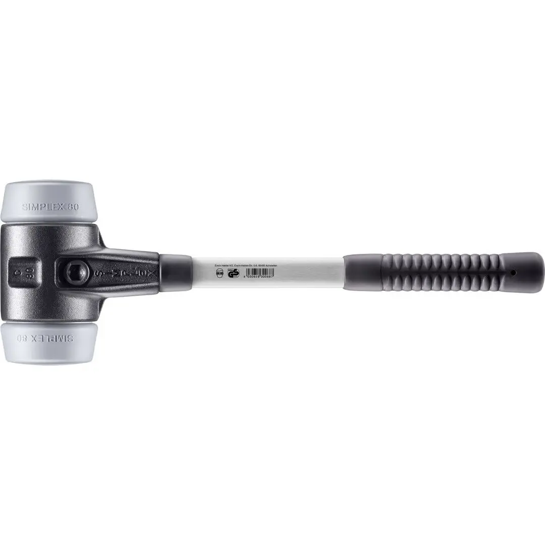 HALDER SIMPLEX Schonhammer Ø 80 mm TPE-mid grau mit verstärkem Tempergussgehäuse und Fiberglasstiel