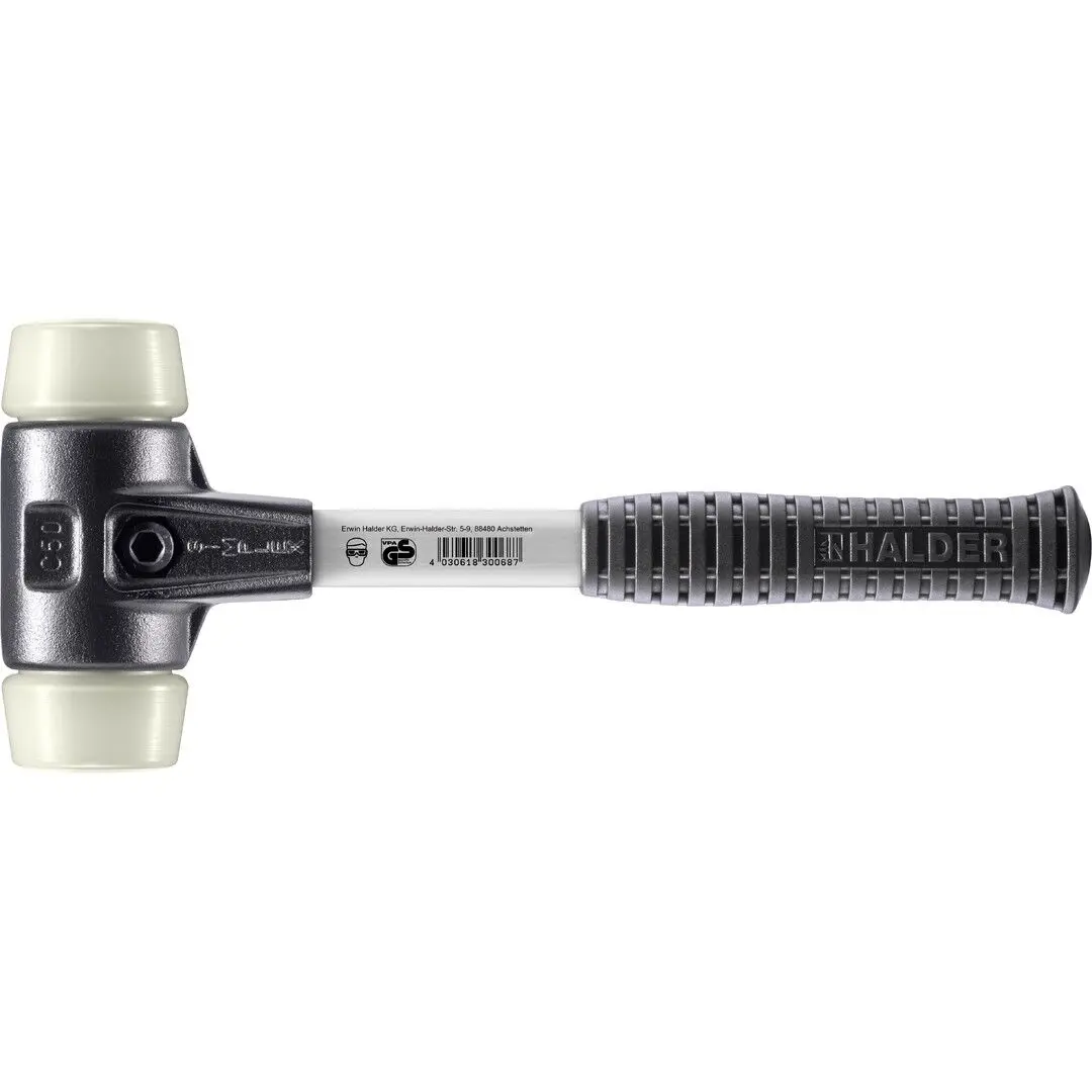 HALDER SIMPLEX Schonhammer Ø 50 mm Nylon mit verstärkem Tempergussgehäuse und Fiberglasstiel