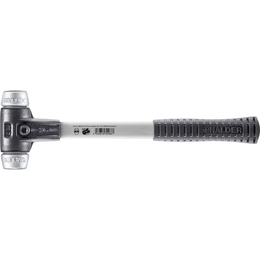 HALDER SIMPLEX Schonhammer Ø 30 mm Weichmetall mit verstärkem Tempergussgehäuse und Fiberglasstiel