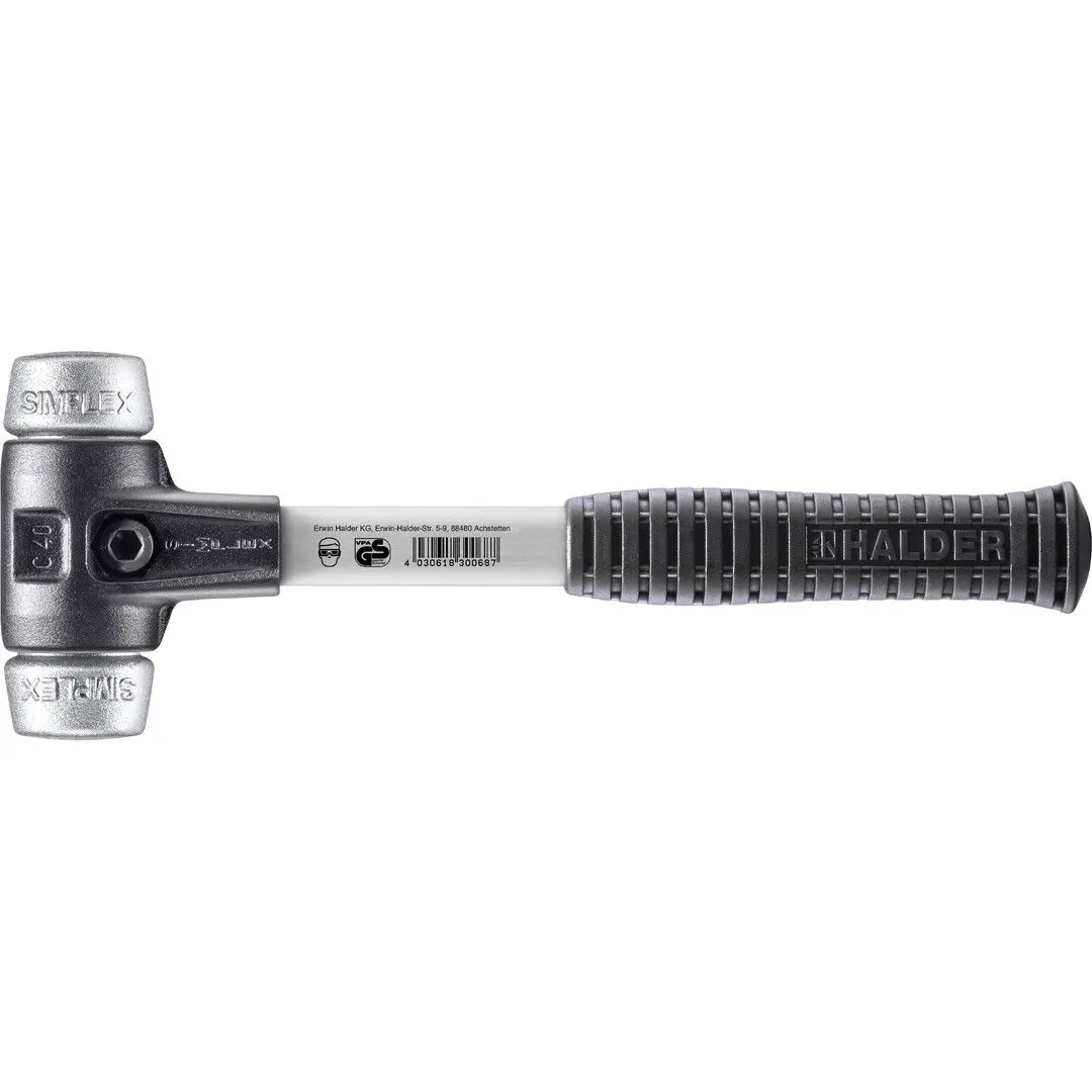 HALDER SIMPLEX Schonhammer Ø 40 mm Weichmetall mit verstärkem Tempergussgehäuse und Fiberglasstiel
