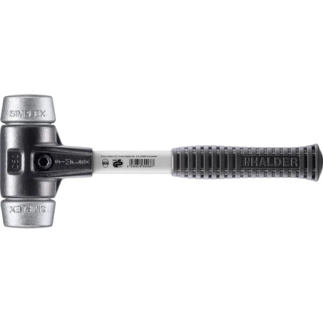 HALDER SIMPLEX Schonhammer Ø 50 mm Weichmetall mit verstärkem Tempergussgehäuse und Fiberglasstiel