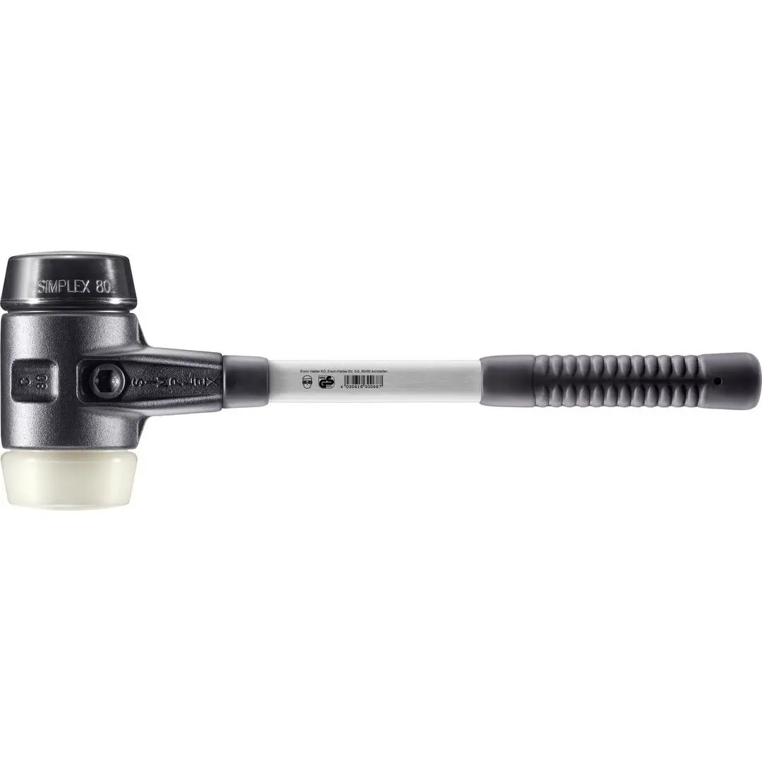 HALDER SIMPLEX Schonhammer Ø 80 mm Gummi / Nylon mit verstärkem Tempergussgehäuse und Fiberglasstiel
