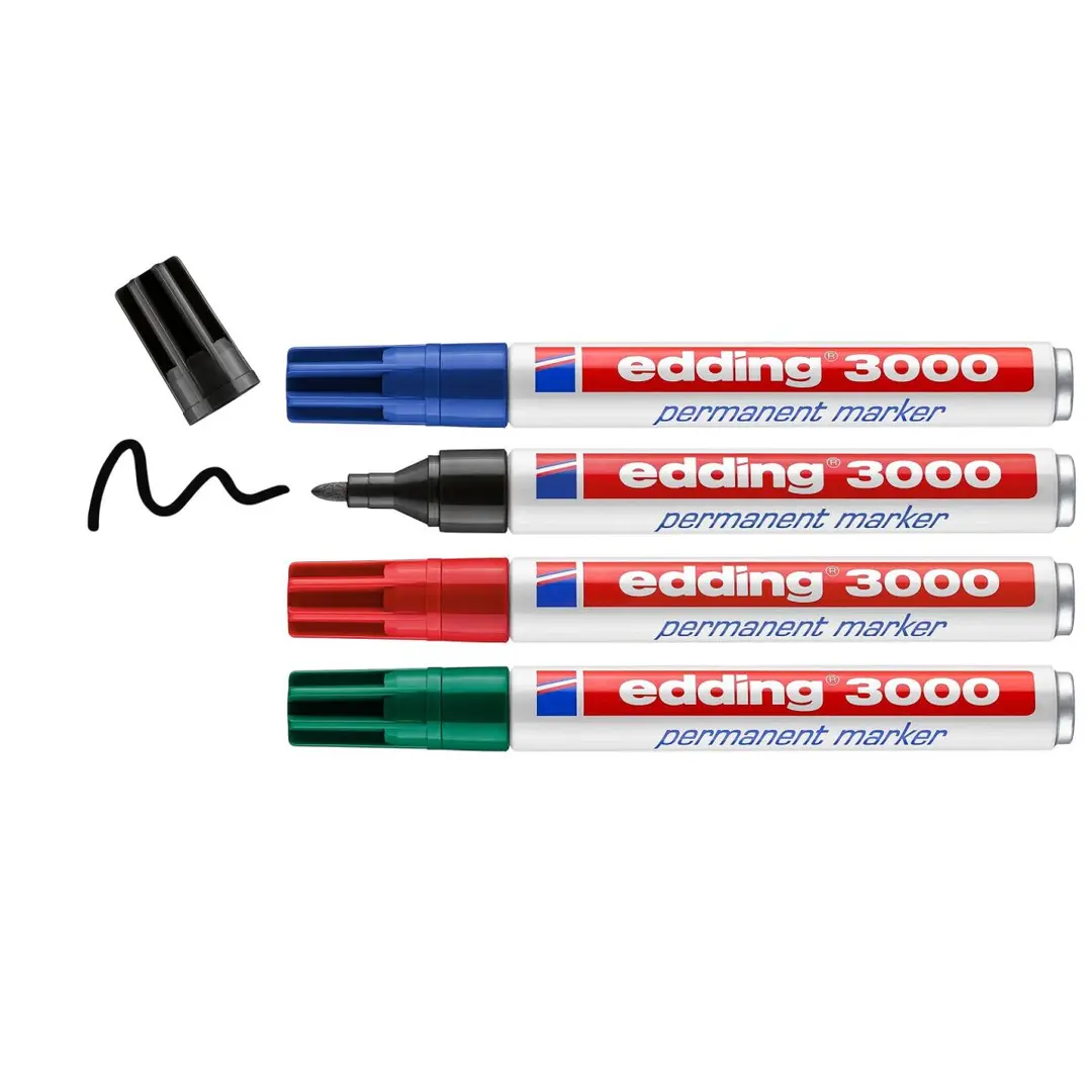 edding 3000 4 x Permanentmarker Farben Schwarz Rot Blau Grün Set