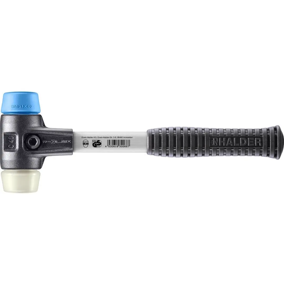 HALDER SIMPLEX Schonhammer Ø 40 mm TPE-soft blau / Nylon mit verstärktem Tempergussgehäuse und Fiberglasstiel