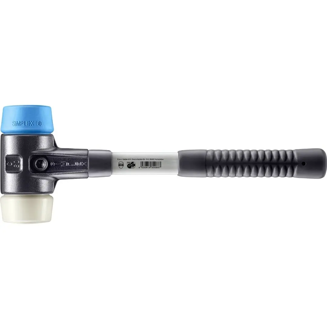HALDER SIMPLEX Schonhammer Ø 60 mm TPE-soft blau / Nylon mit verstärktem Tempergussgehäuse und Fiberglasstiel