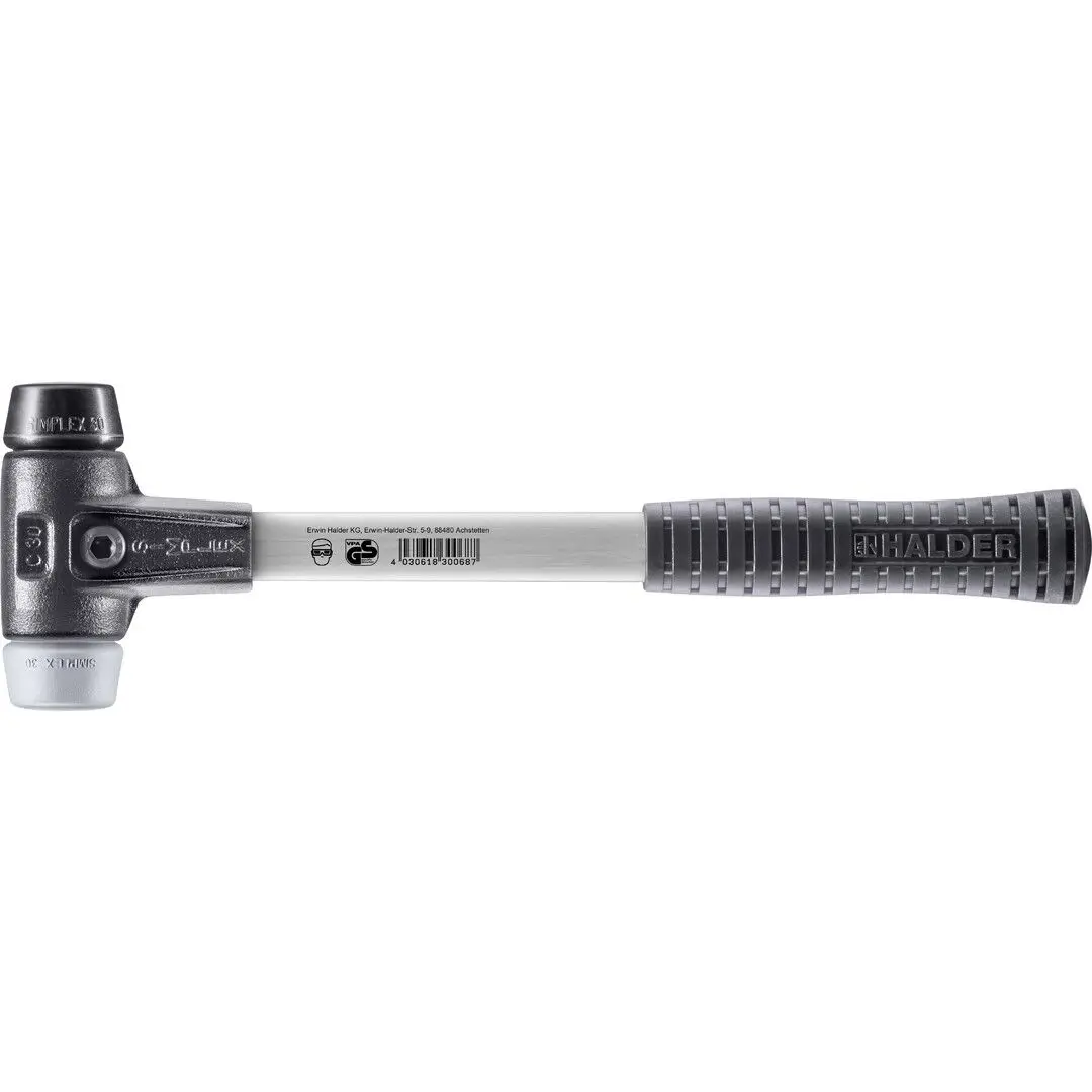 HALDER SIMPLEX Schonhammer Ø 30 mm Gummi schwarz / TPE-mid grau mit verstärktem Tempergussgehäuse und Fiberglasstiel
