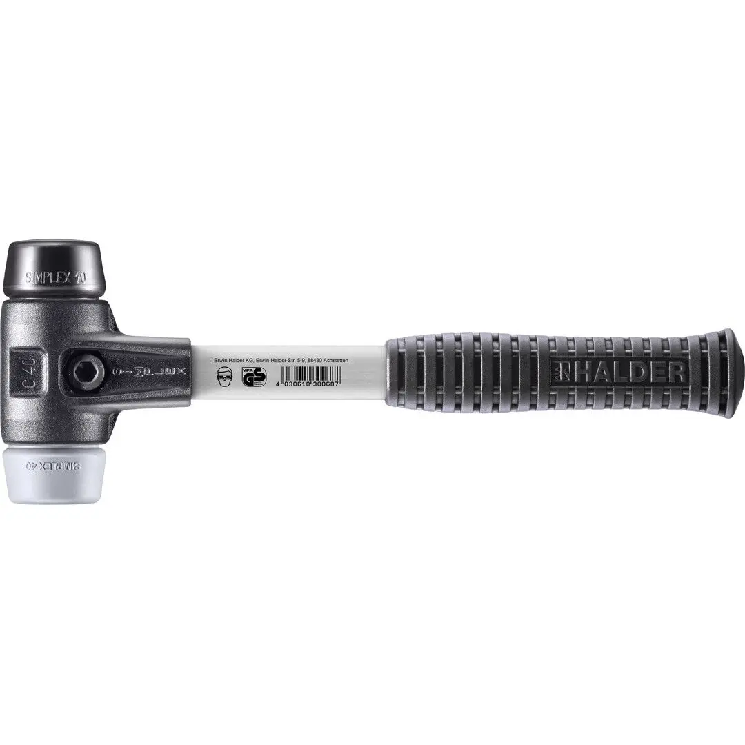 HALDER SIMPLEX Schonhammer Ø 40 mm Gummi schwarz / TPE-mid grau mit verstärktem Tempergussgehäuse und Fiberglasstiel