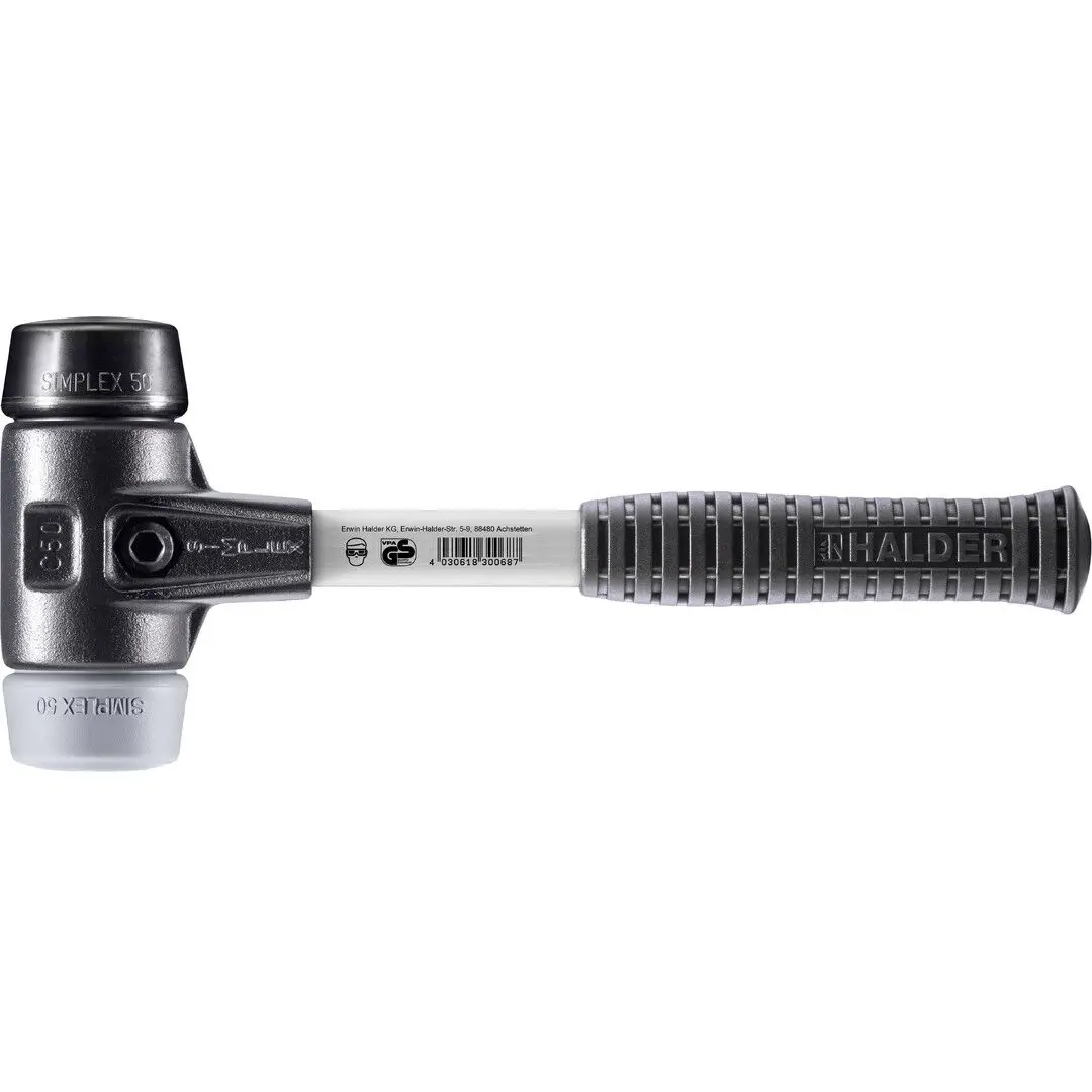 HALDER SIMPLEX Schonhammer Ø 50 mm Gummi schwarz / TPE-mid grau mit verstärktem Tempergussgehäuse und Fiberglasstiel