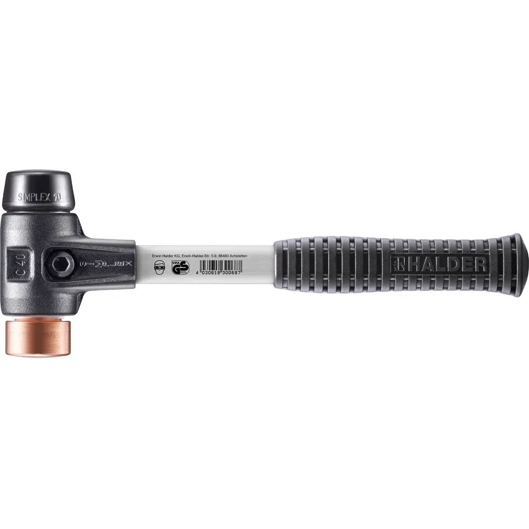 HALDER SIMPLEX Schonhammer Ø 40 mm Gummi schwarz / Kupfer mit verstärktem Tempergussgehäuse und Fiberglasstiel