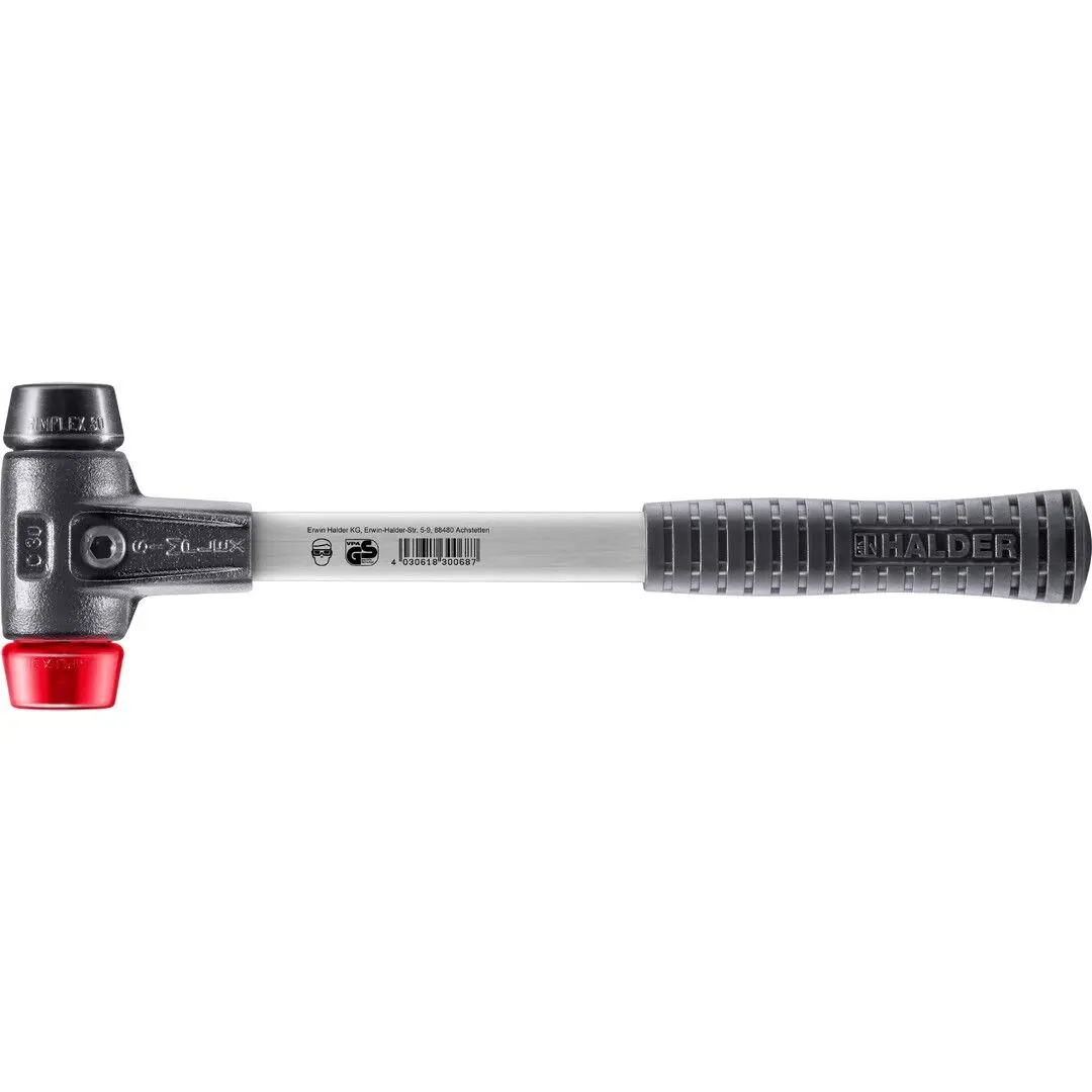 HALDER SIMPLEX Schonhammer Ø 30 mm Gummi schwarz / Plastik rot mit verstärktem Tempergussgehäuse und Fiberglasstiel