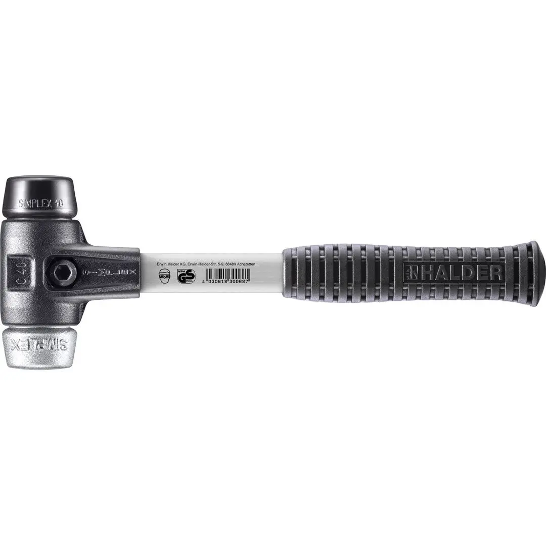 HALDER SIMPLEX Schonhammer Ø 40 mm Gummi schwarz / Weichmetall mit verstärktem Tempergussgehäuse und Fiberglasstiel