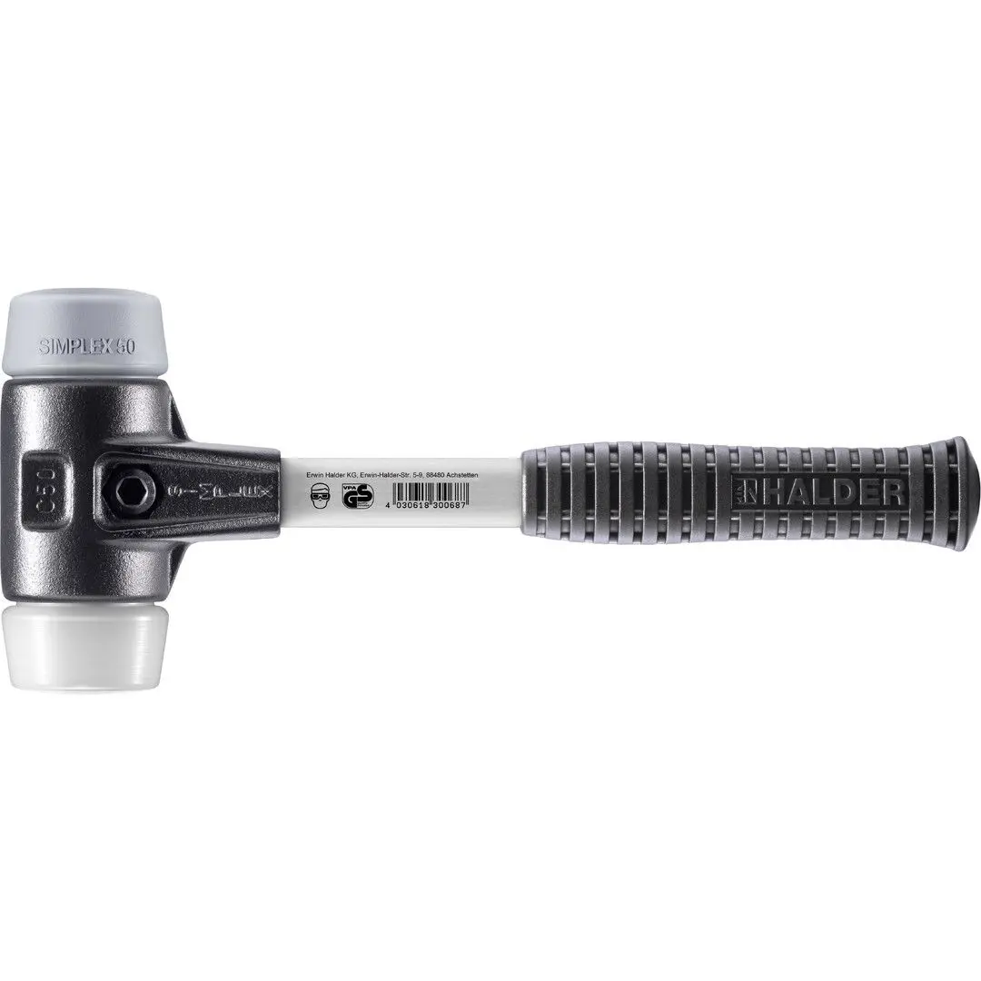HALDER SIMPLEX Schonhammer Ø 50 mm TPE-mid grau / Superplastik mit verstärktem Tempergussgehäuse und Fiberglasstiel
