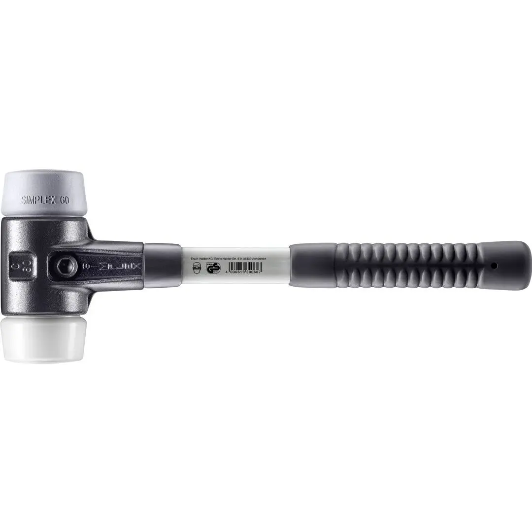 HALDER SIMPLEX Schonhammer Ø 60 mm TPE-mid grau / Superplastik mit verstärktem Tempergussgehäuse und Fiberglasstiel