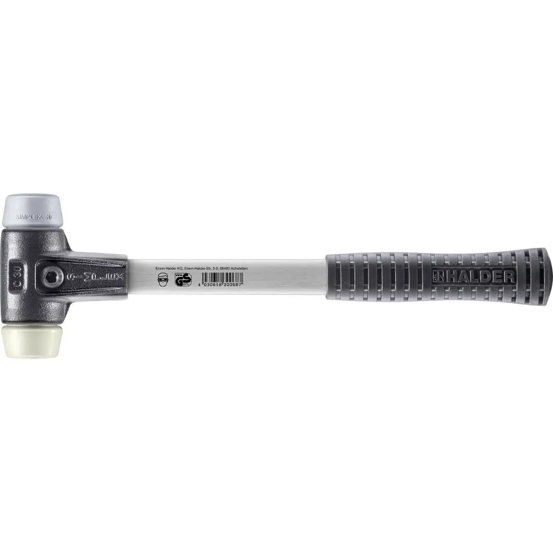 HALDER SIMPLEX Schonhammer Ø 30 mm TPE-mid grau / Nylon mit verstärktem Tempergussgehäuse und Fiberglasstiel
