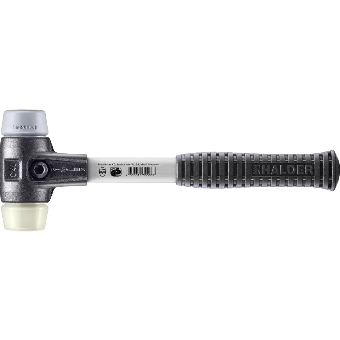 HALDER SIMPLEX Schonhammer Ø 40 mm TPE-mid grau / Nylon mit verstärktem Tempergussgehäuse und Fiberglasstiel