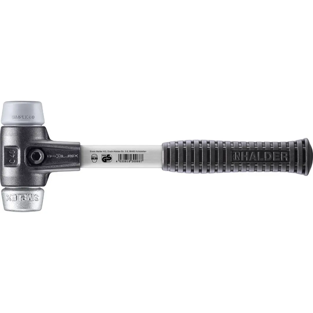 HALDER SIMPLEX Schonhammer Ø 40 mm TPE-mid grau / Weichmetall mit verstärktem Tempergussgehäuse und Fiberglasstiel