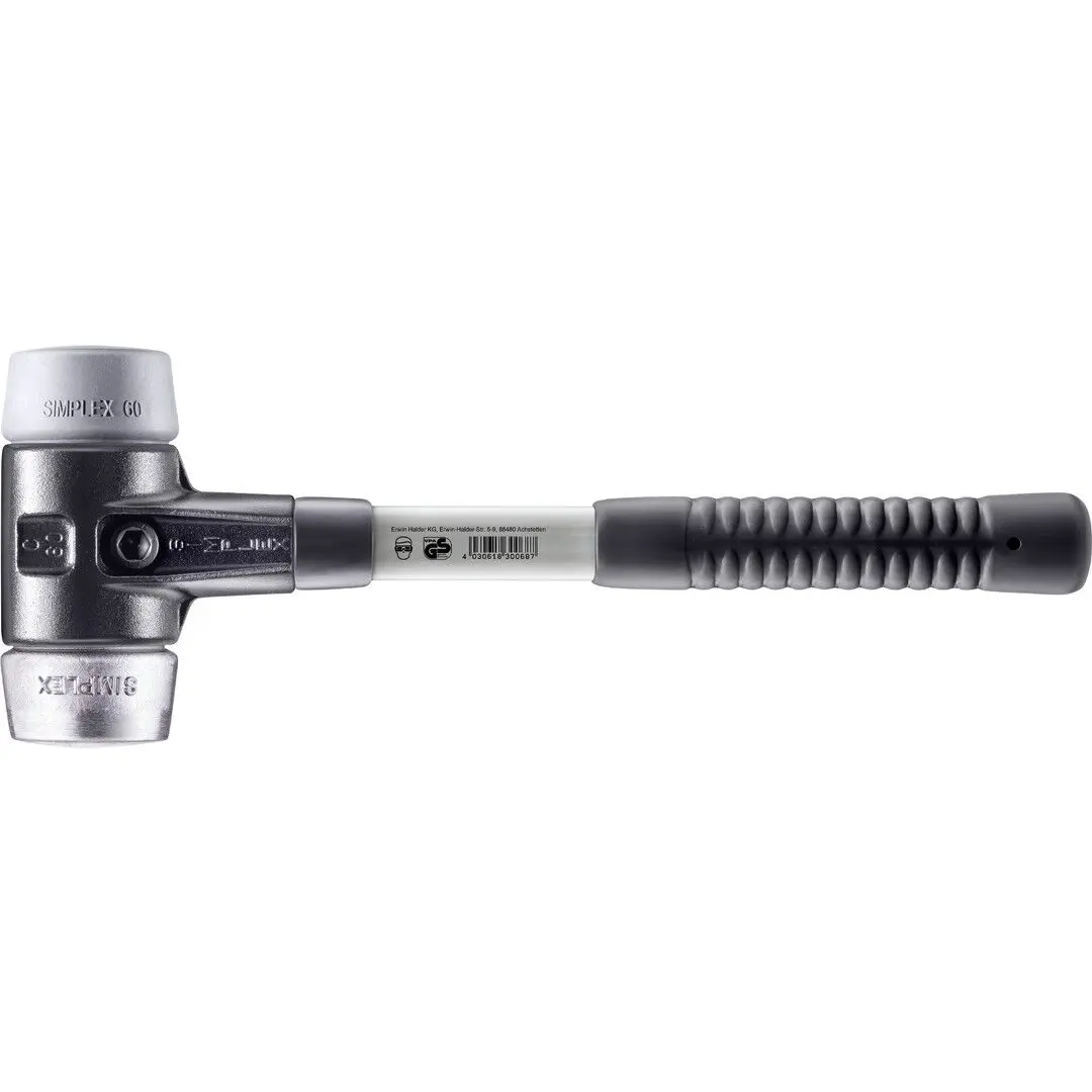 HALDER SIMPLEX Schonhammer Ø 60 mm TPE-mid grau / Weichmetall mit verstärktem Tempergussgehäuse und Fiberglasstiel