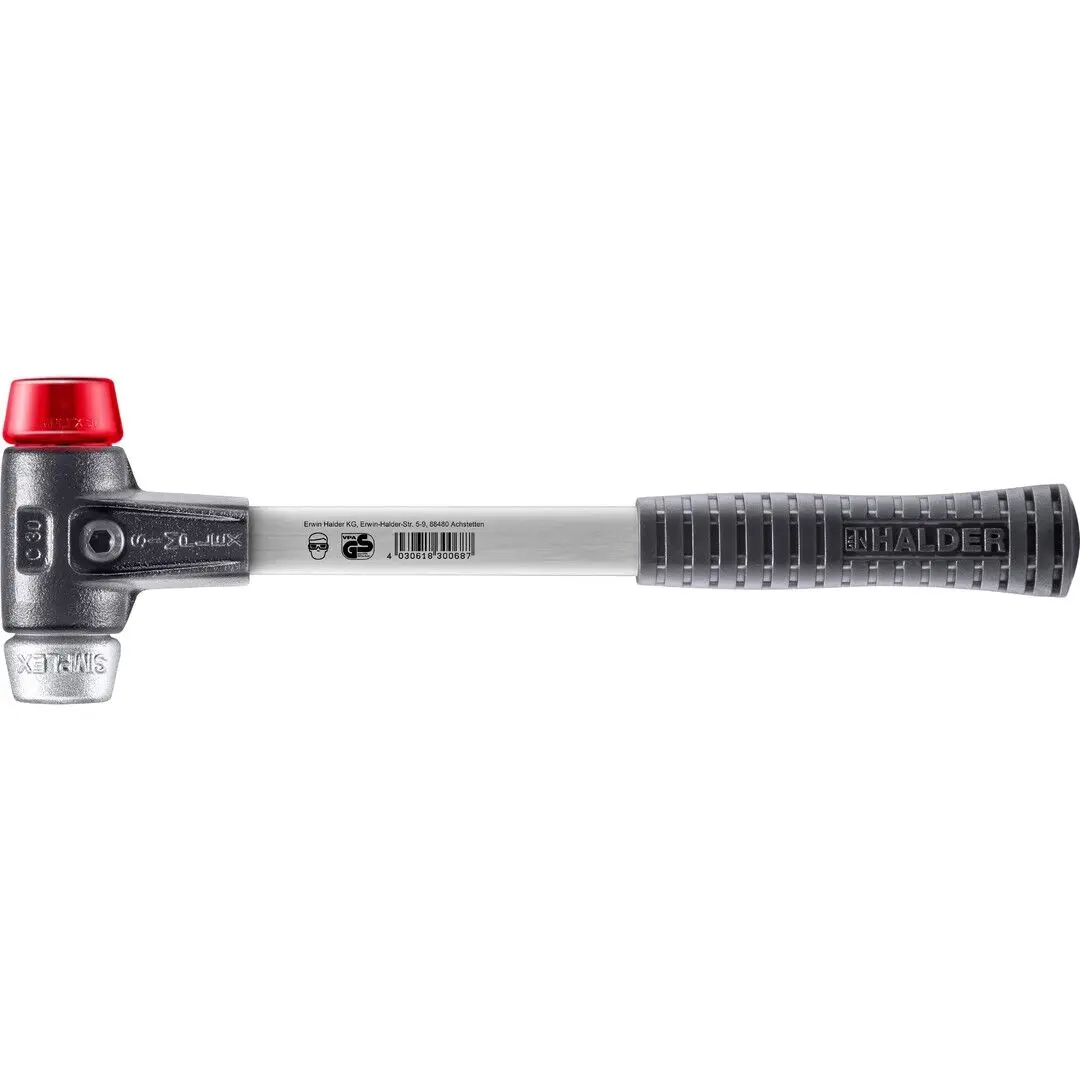 HALDER SIMPLEX Schonhammer Ø 30 mm Plastik rot / Weichmetall mit verstärktem Tempergussgehäuse und Fiberglasstiel