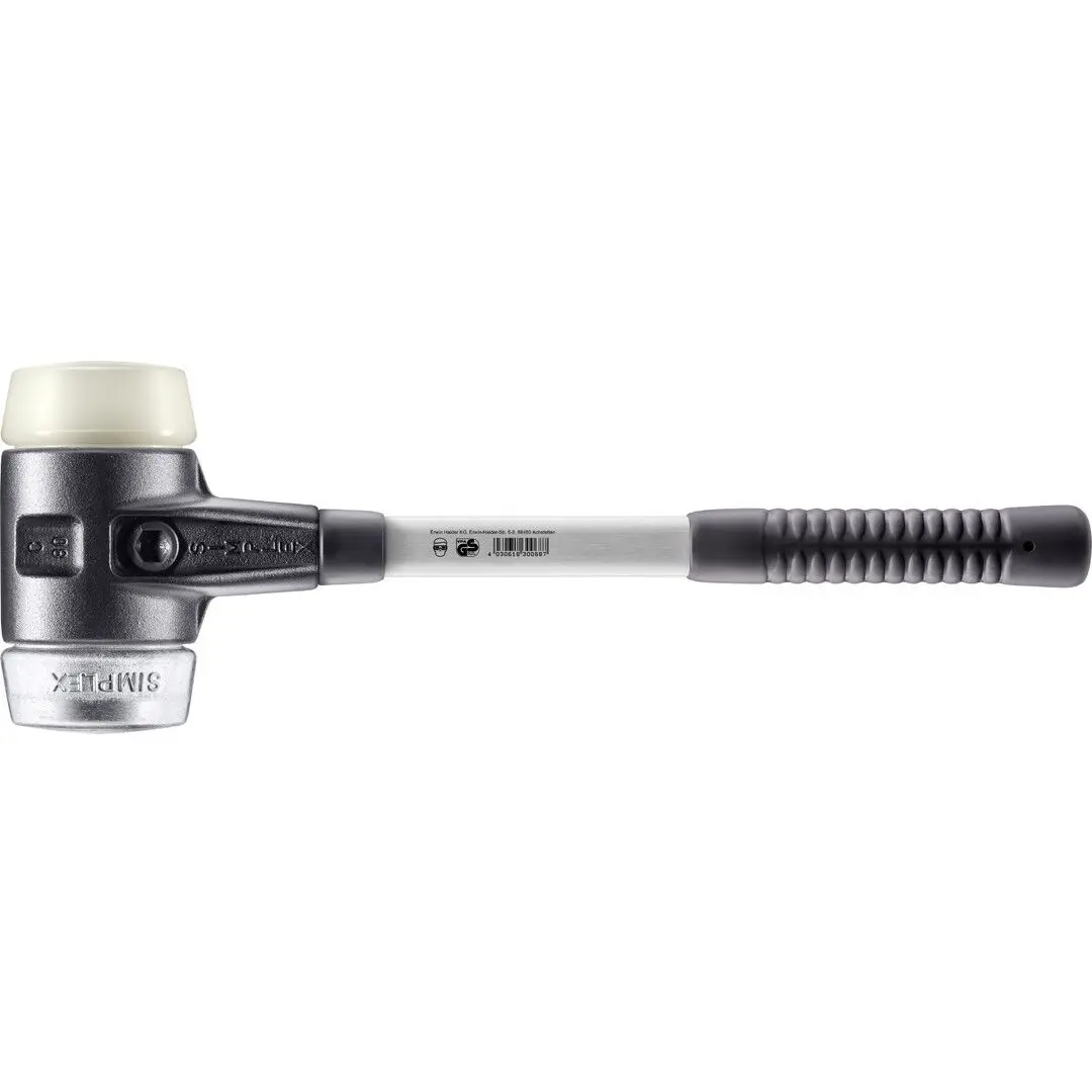 HALDER SIMPLEX Schonhammer Ø 80 mm Nylon / Weichmetall mit verstärktem Tempergussgehäuse und Fiberglasstiel