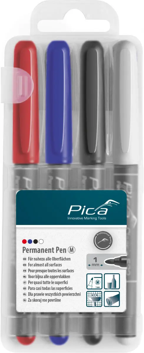 Pica 4 x Permanent Pen Set 1,0mm Rot Blau Schwarz Weiß