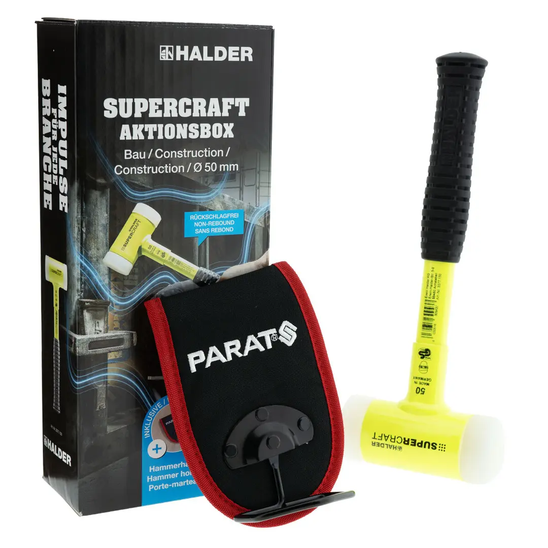 HALDER SUPERCRAFT Aktionsbox Bau Schonhammer Ø 50 mm + PARAT Hammerhalter