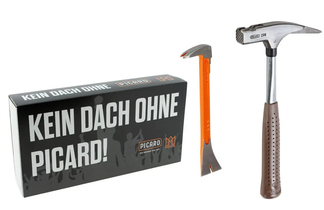 DACHKRONE Set 2 – PICARD Latthammer Nr. 298 geraut & BlackGiant Utility Bar 250 mm | Gravur möglich