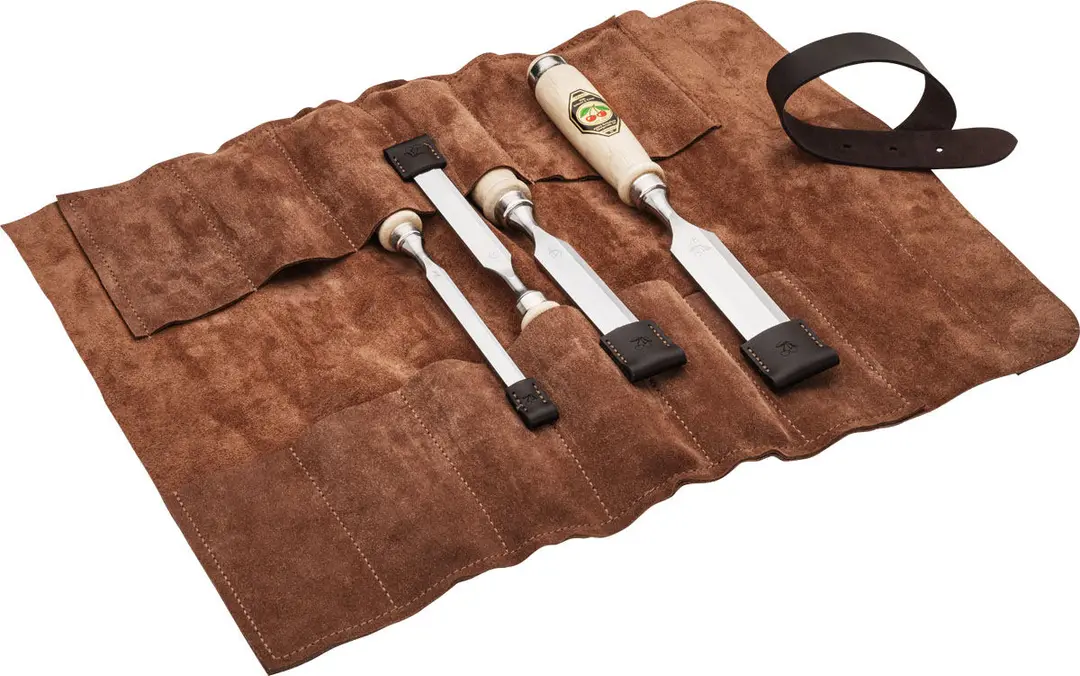 KIRSCHEN Stechbeitelsatz in Ledertasche 4-tlg. mit Weißbuchenheft 10-16-20-26 mm 1151002