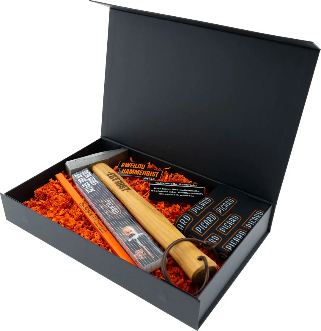 PICARD Geschenkbox EST 1857 Schlosserhammer 300g mit Gravur | Exklusives Handwerker Geschenk zu Geburtstag & Jubiläum